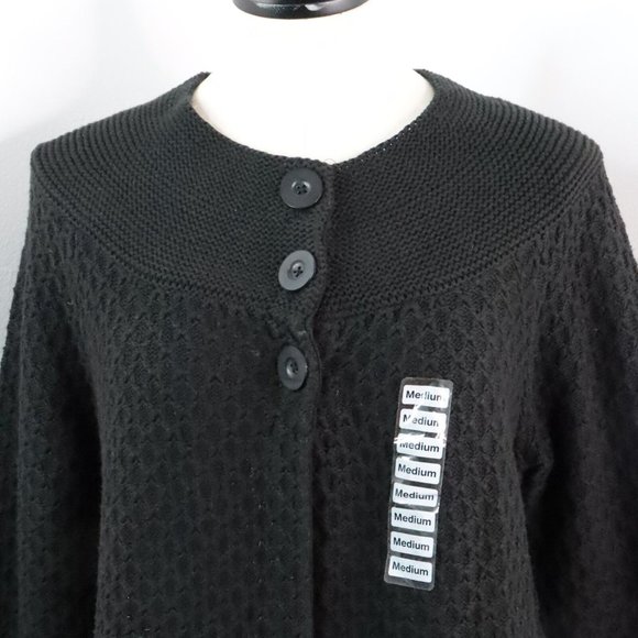New Charter Club Women's M Black Yarn Knit Babydoll Smock Cardigan Sweater - Picture 4 of 7